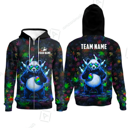 Custom Bowling Jersey Polo Shirt, Badass Stoner Panda & Psychedelic Leaves, Custom Bowling Jersey Team Shirt For Players With Name & Team Name