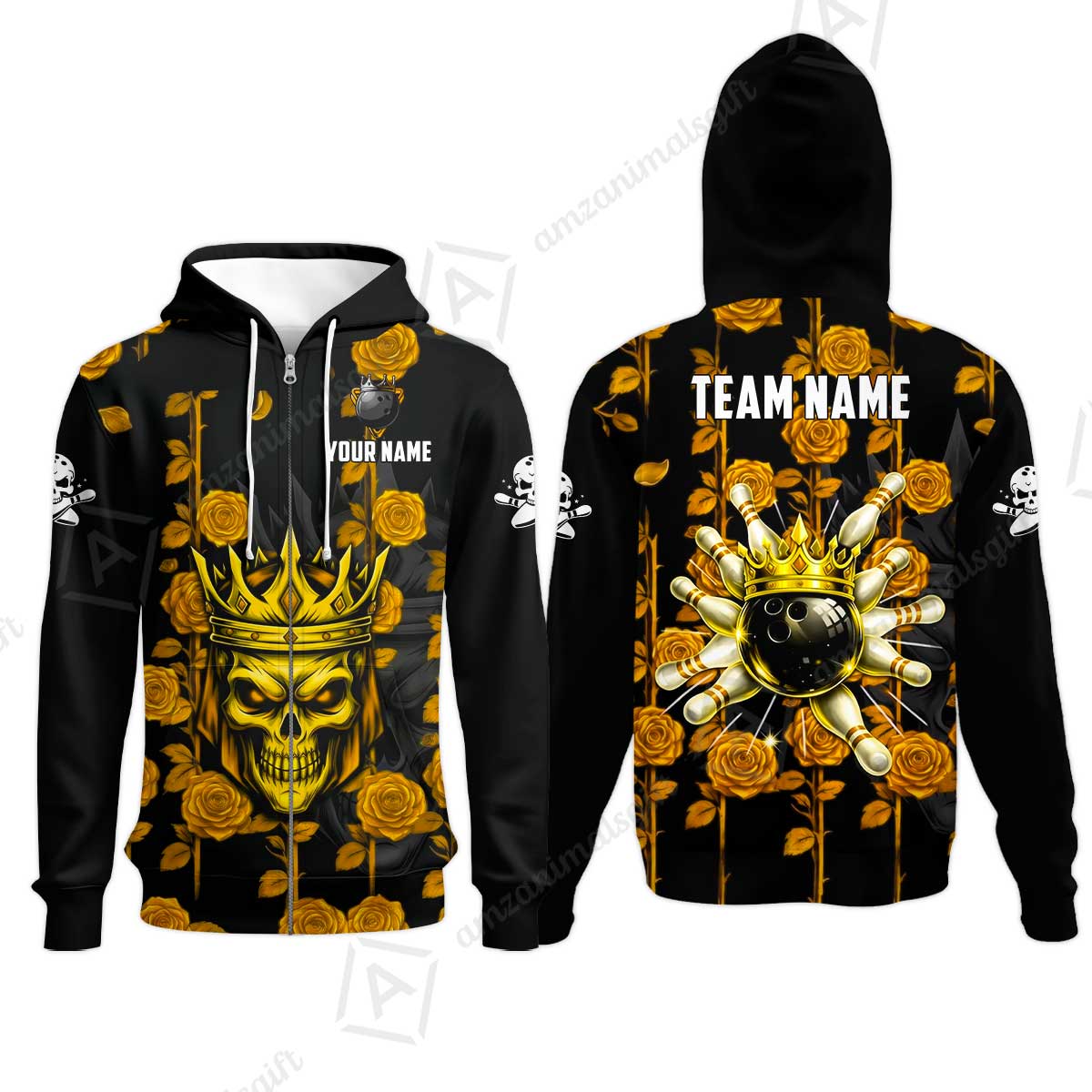 Custom Bowling Jersey Polo Shirt, Royal Skull Bowling, Custom Bowling Jersey Team Shirt For Players With Name & Team Name