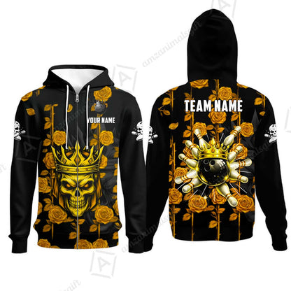 Custom Bowling Jersey Polo Shirt, Royal Skull Bowling, Custom Bowling Jersey Team Shirt For Players With Name & Team Name