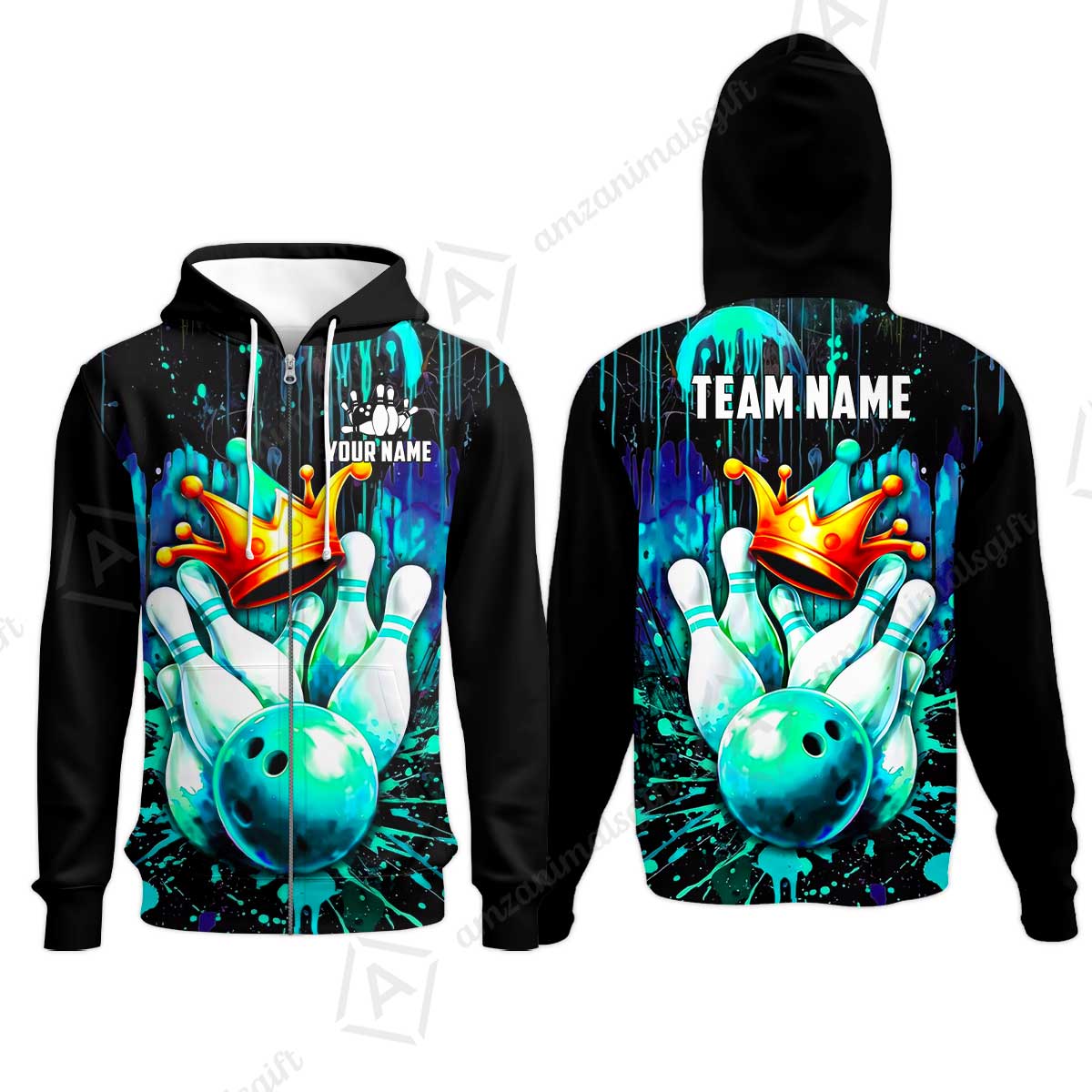 Custom Bowling Jersey Polo Shirt, Neon King Crown, Custom Bowling Jersey Team Shirt For Players With Name and Team Name