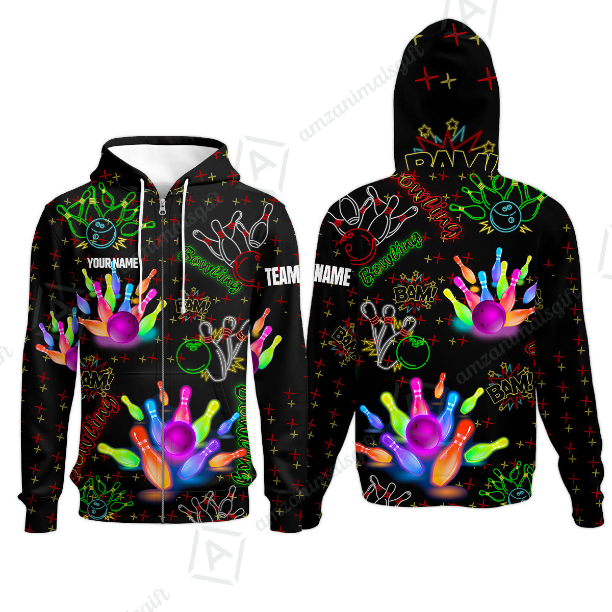 Custom Colorful Neon Bowling Team Jerseys Polo Shirts, Bowling uniforms, Funny Bowling Ball Colorful Neon Bowling Personalized Name And Team Name