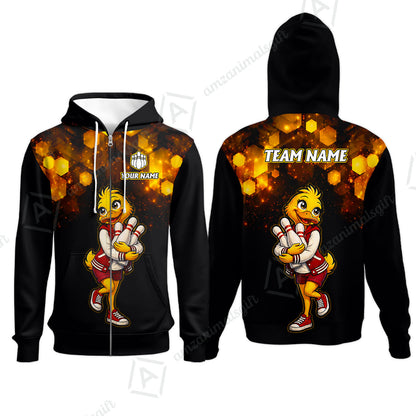 Custom Bowling Jersey Polo Shirt, Golden Glow Varsity Duckling Mascot, Custom Bowling Jersey Team Shirt For Players With Name and Team Name