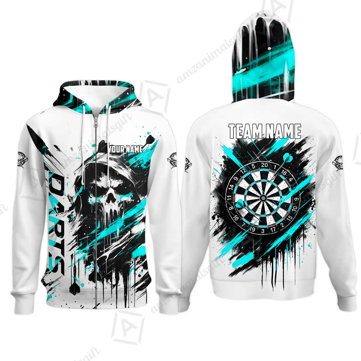 Custom Darts Jersey Polo Shirt, Grim Reaper Sketch Splatter, Custom Dart Jersey Team Shirt For Players With Name & Team Name
