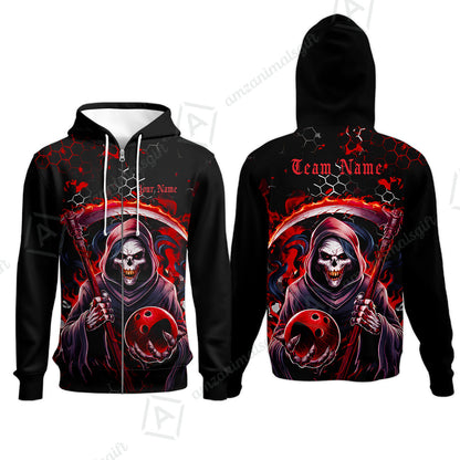 Custom Bowling Jersey Polo Shirt, Red Reaper, Personalized Name And Team Name