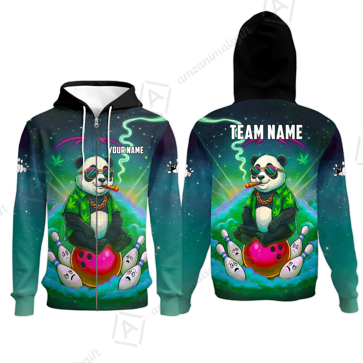 Custom Bowling Jersey Polo Shirt, Chill Panda & Cosmic Vibe, Custom Bowling Jersey Team Shirt For Players With Name & Team Name