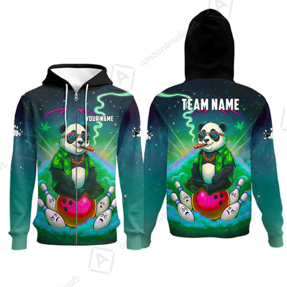 Custom Bowling Jersey Polo Shirt, Chill Panda & Cosmic Vibe, Custom Bowling Jersey Team Shirt For Players With Name & Team Name