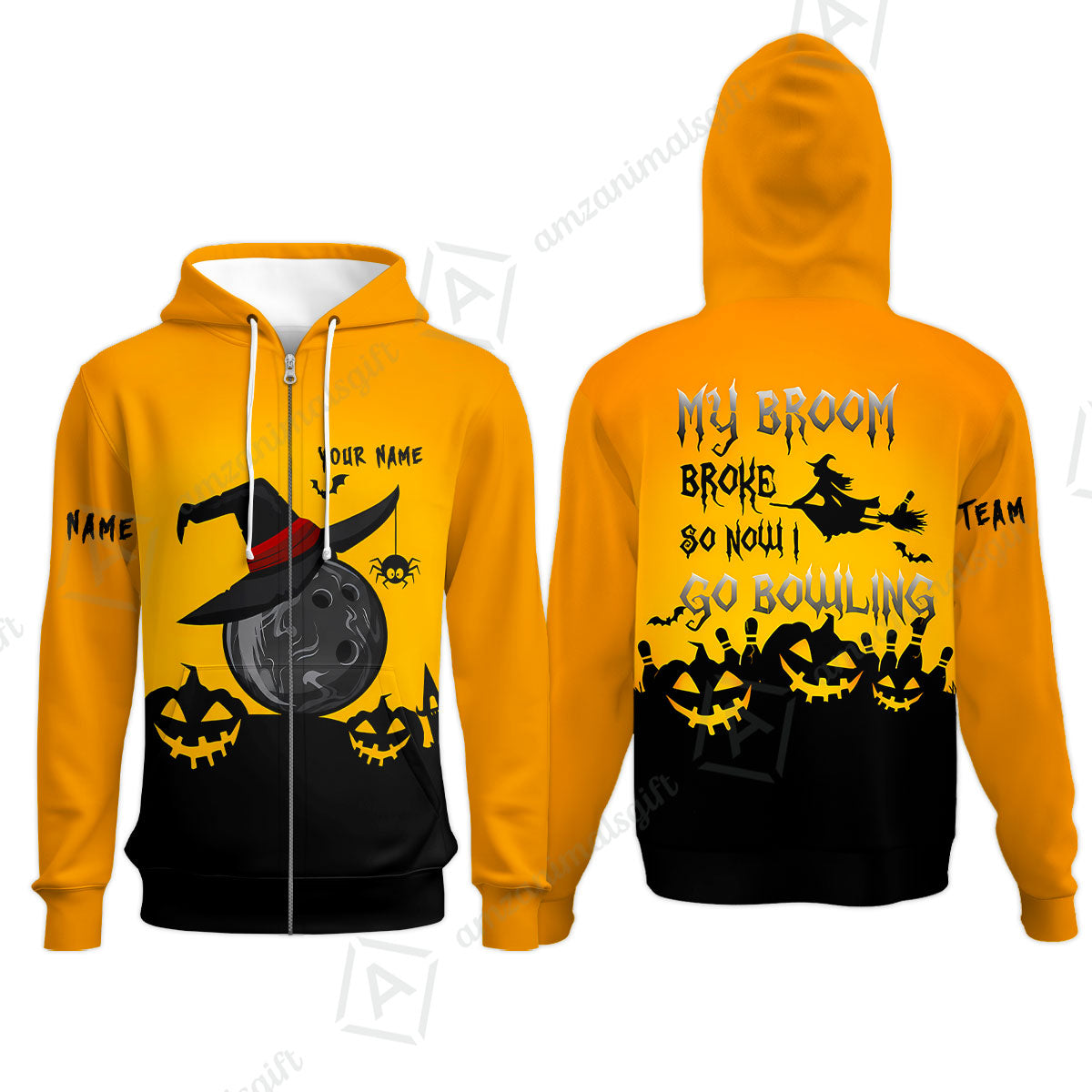 Custom Bowling Jersey Polo Shirt, Halloween My Broom Broke So Now I Go Bowling, Personalized Name And Team Name