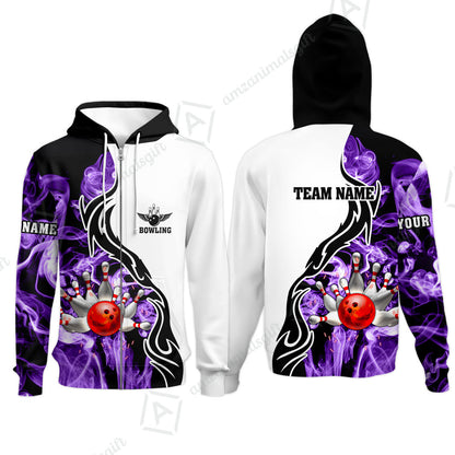 Customized Bowling Unisex Polo Shirt, Bowling And Pins Purple Smoke Pattern Customized Name And Team Polo Jerseys Shirts