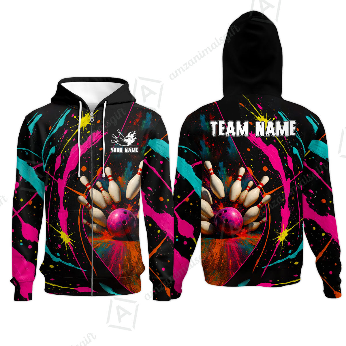 Custom Colorful Splash Bowling Team Jerseys Polo Shirts, Bowling uniforms, Multicolor Splash Bowling Personalized Name And Team Name