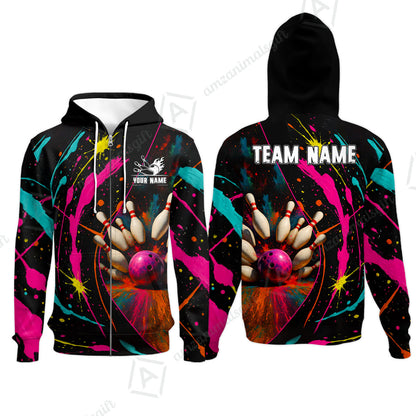 Custom Colorful Splash Bowling Team Jerseys Polo Shirts, Bowling uniforms, Multicolor Splash Bowling Personalized Name And Team Name