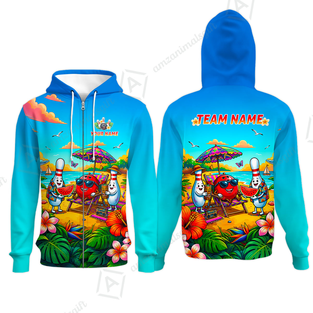 Custom Bowling Jersey Polo Shirt, Tropical Strikes, Custom Bowling Jersey Team Shirt For Players With Name and Team Name