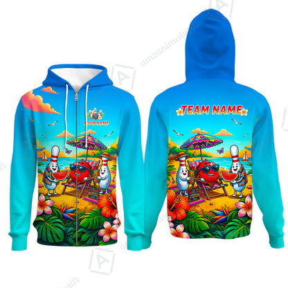 Custom Bowling Jersey Polo Shirt, Tropical Strikes, Custom Bowling Jersey Team Shirt For Players With Name and Team Name