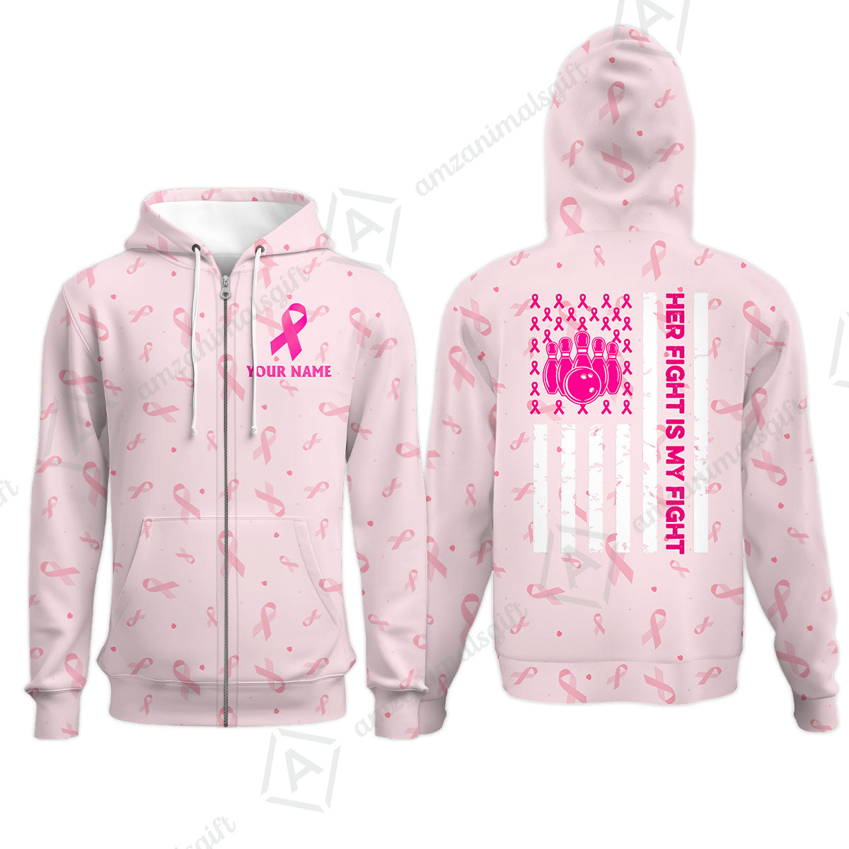 Custom Bowling Jersey Polo Shirt, Her Fight Is My Fight, Personalized Name And Team Name