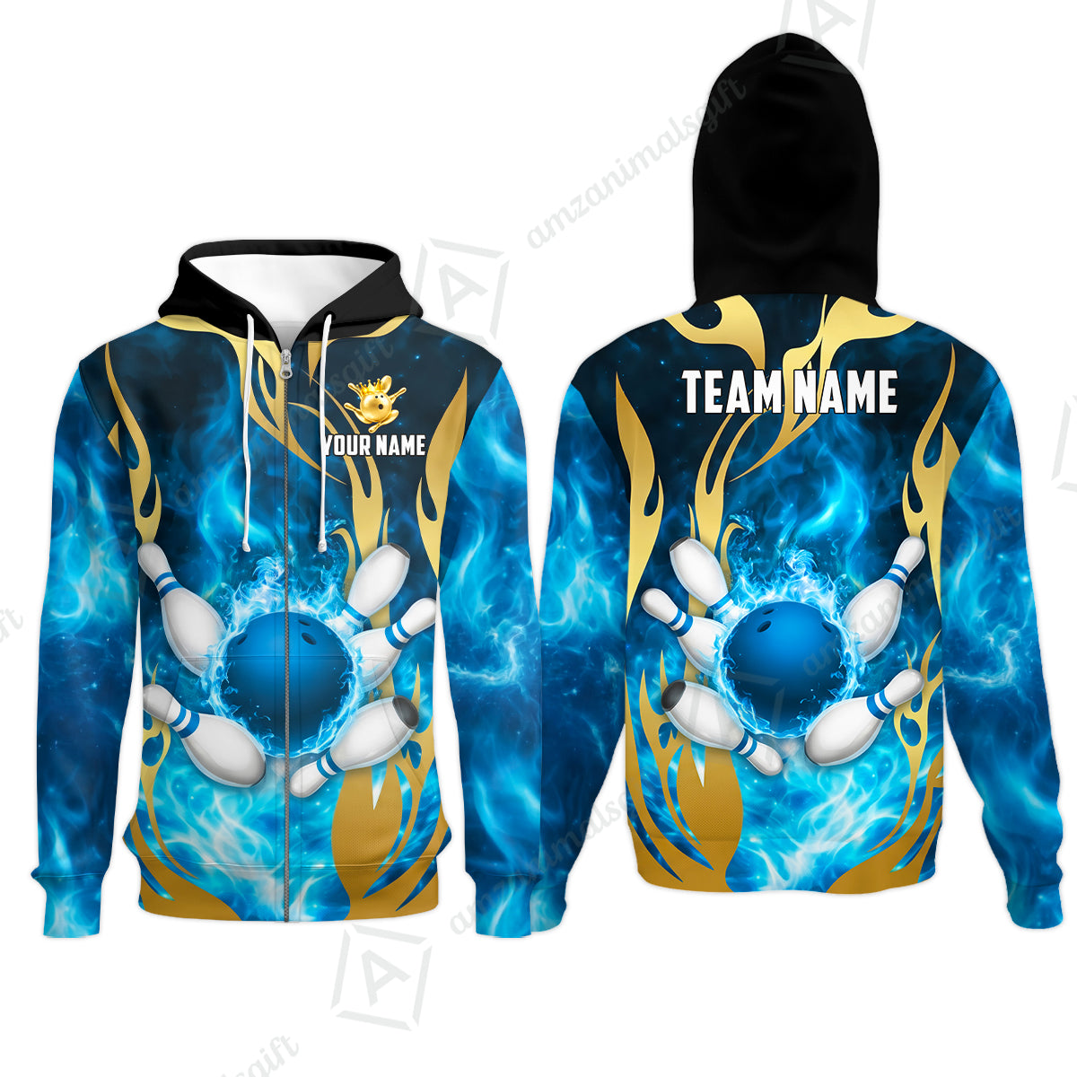 Custom Bowling Jersey Polo Shirt, Abyssal Fire & Golden Flames, Custom Bowling Jersey Team Shirt For Players With Name & Team Name