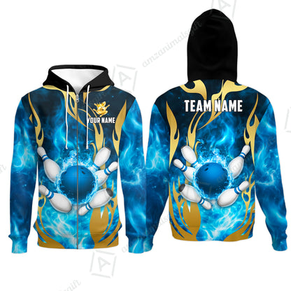 Custom Bowling Jersey Polo Shirt, Abyssal Fire & Golden Flames, Custom Bowling Jersey Team Shirt For Players With Name & Team Name