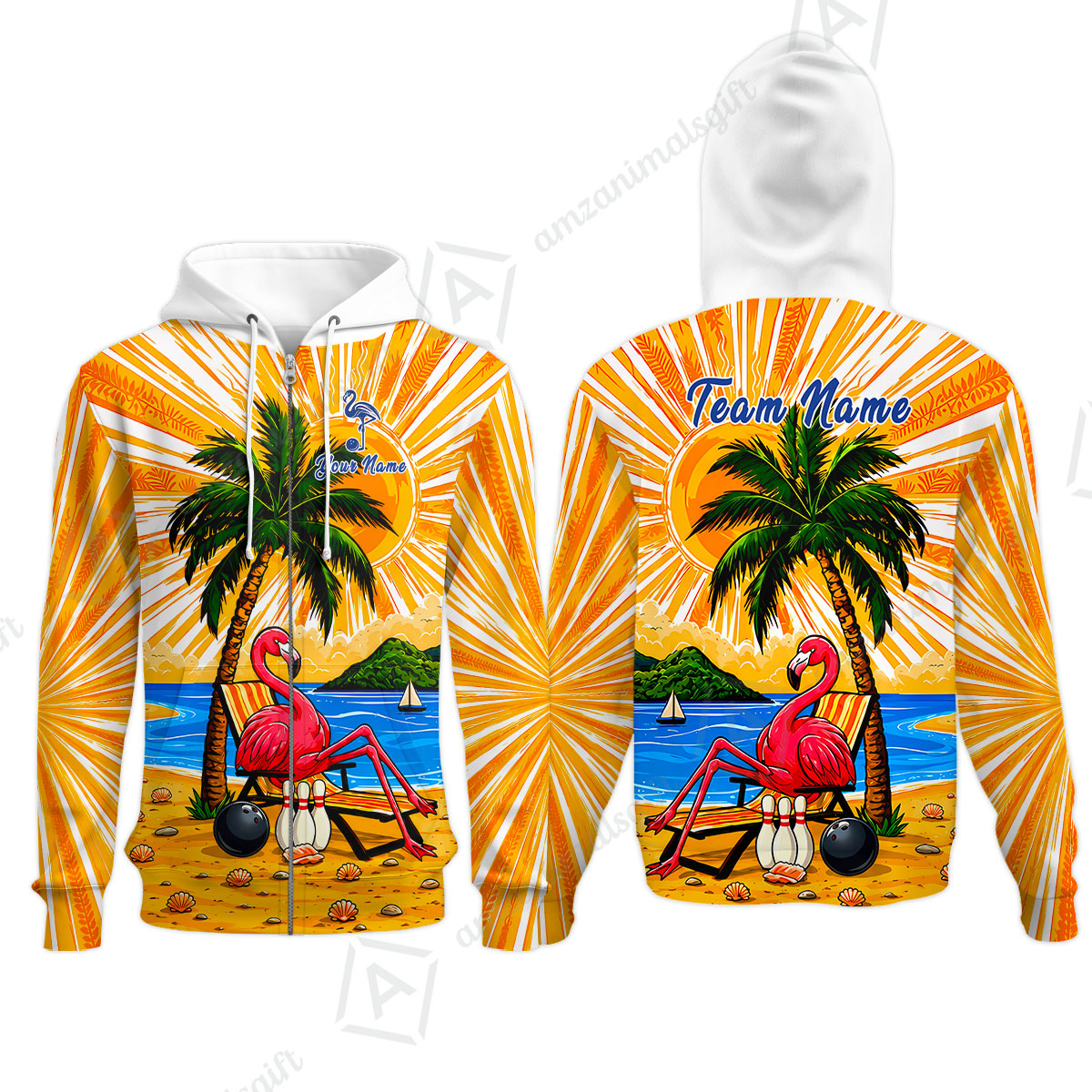 Custom Bowling Jersey Polo Shirt, Flamingo Aloha, Custom Bowling Jersey Team Shirt For Players With Name and Team Name