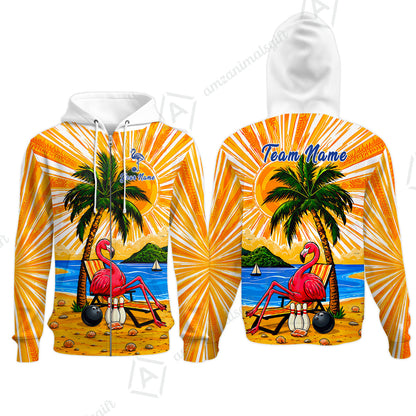 Custom Bowling Jersey Polo Shirt, Flamingo Aloha, Custom Bowling Jersey Team Shirt For Players With Name and Team Name