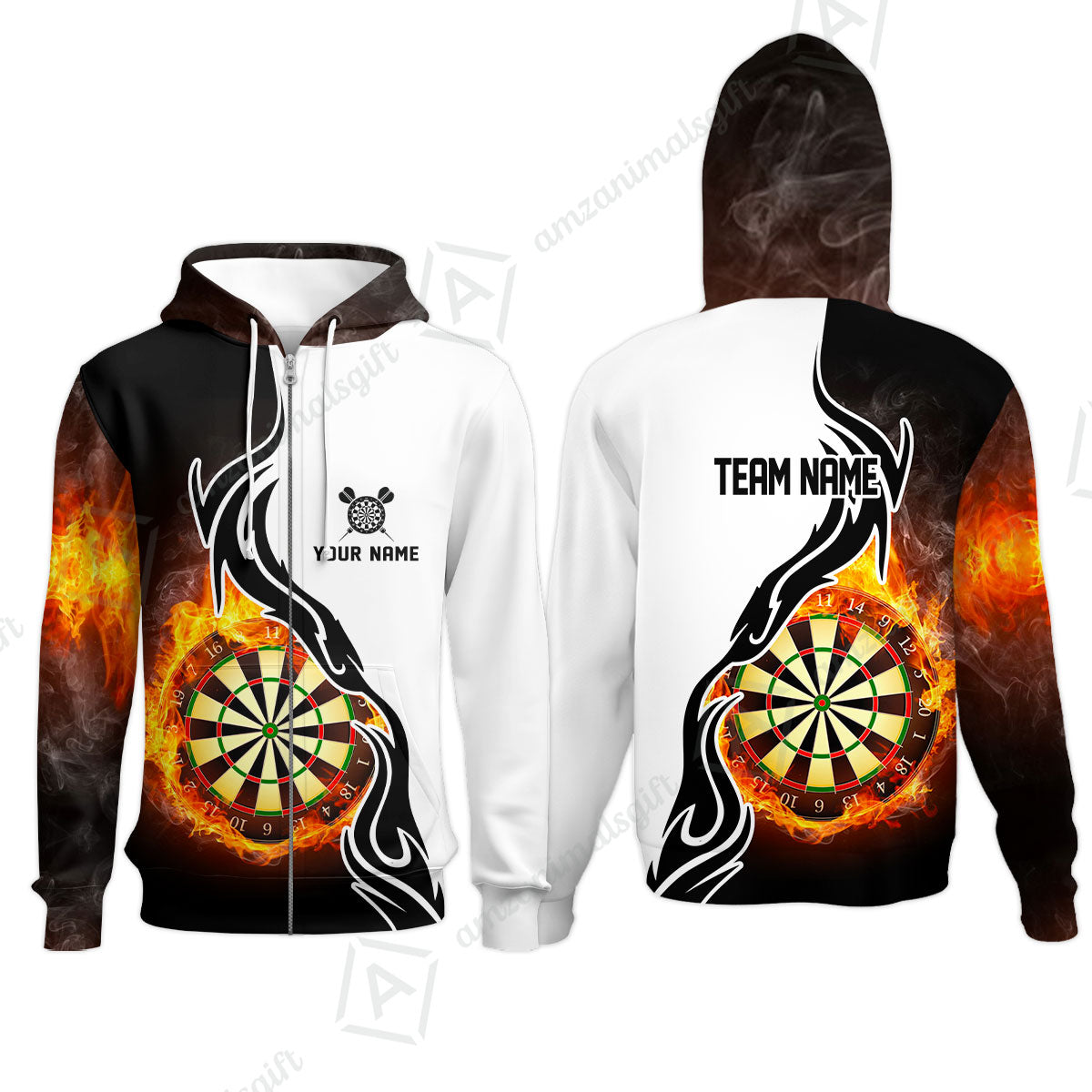Custom  Fire Pattern Darts Team Jersey Unisex Polo Shirts, Custom flame Pattern Darts Team Jerseys Uniform
