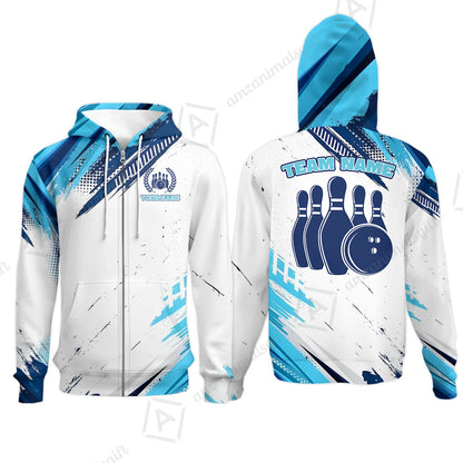 Custom Bowling Team Jerseys Polo Shirts, Blue Bowling uniforms - Personalized Name And Team Name