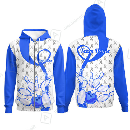 Custom Bowling Team Shirt, Blue Ribbon and Bowling Pins Explosion Shirt, Personalized Team & Player Bowling Jersey