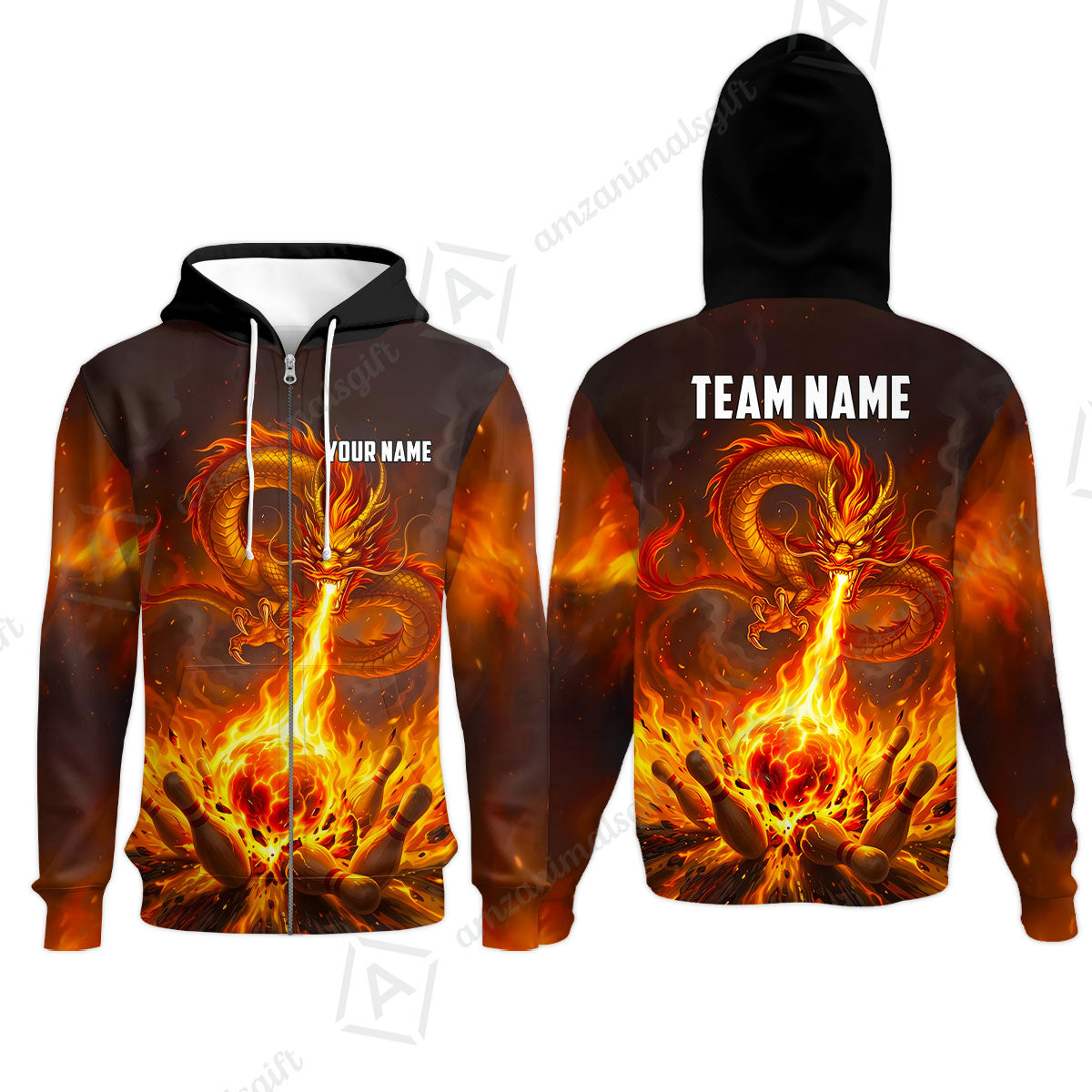 Custom Bowling Jersey Polo Shirt, Asian Dragon's Fire Strike, Custom Bowling Jersey Team Shirt For Players With Name & Team Name