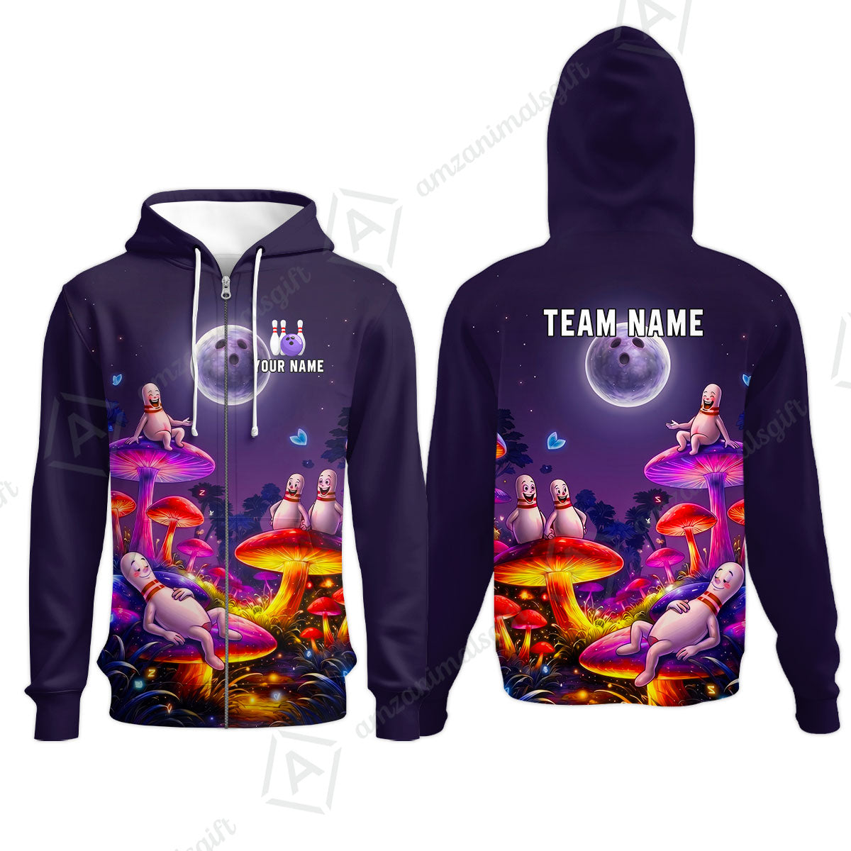 Custom Bowling Jersey Polo Shirt, Psychedelic Magic Mushroom Forest, Custom Bowling Jersey Team Shirt For Players With Name and Team Name