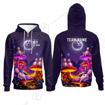 Custom Bowling Jersey Polo Shirt, Psychedelic Magic Mushroom Forest, Custom Bowling Jersey Team Shirt For Players With Name and Team Name