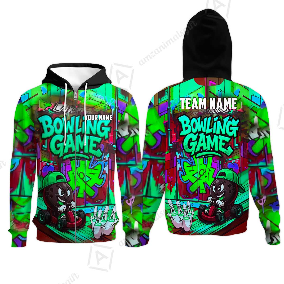 Custom Bowling Jersey Polo Shirt, Street Graffiti Go Kart Ball, Custom Bowling Jersey Team Shirt For Players With Name and Team Name