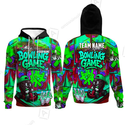 Custom Bowling Jersey Polo Shirt, Street Graffiti Go Kart Ball, Custom Bowling Jersey Team Shirt For Players With Name and Team Name