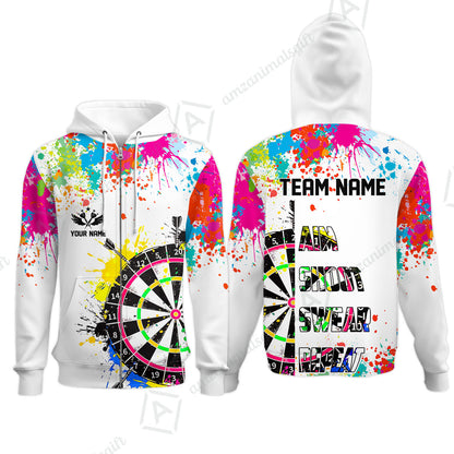 Custom Funny Dartboards Colorful Paint Quarter Zip Polo Team Shirts, Custom Aim Shoot Swear Repeat Darts Team Jerseys Uniform - White