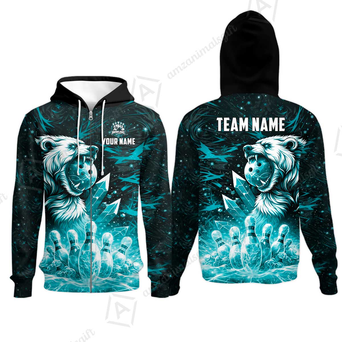 Custom Bowling Jersey Polo Shirt, Arctic Bear & Crystal Galaxy, Custom Bowling Jersey Team Shirt For Players With Name & Team Name