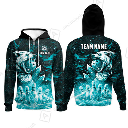 Custom Bowling Jersey Polo Shirt, Arctic Bear & Crystal Galaxy, Custom Bowling Jersey Team Shirt For Players With Name & Team Name