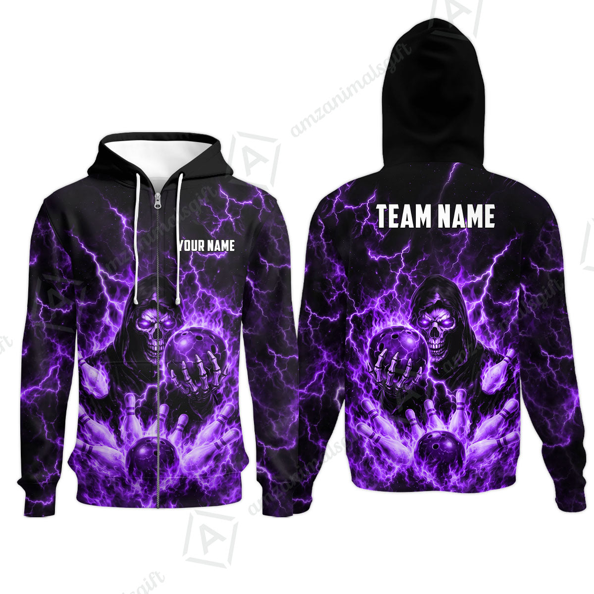 Custom Bowling Jersey Polo Shirt, Lightning Grim Reaper, Custom Bowling Jersey Team Shirt For Players With Name & Team Name