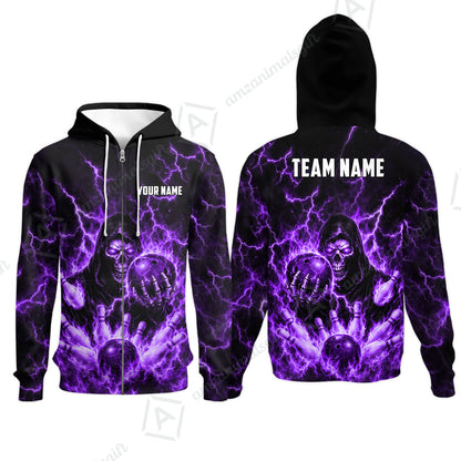 Custom Bowling Jersey Polo Shirt, Lightning Grim Reaper, Custom Bowling Jersey Team Shirt For Players With Name & Team Name