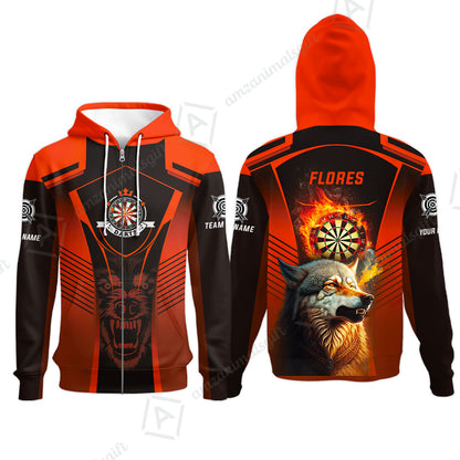 Custom Name Darts Men Polo Shirt, Orange Wolf Dartboard Personalized Polo Shirts, Gift For Men, Darts Lovers, Darts Players