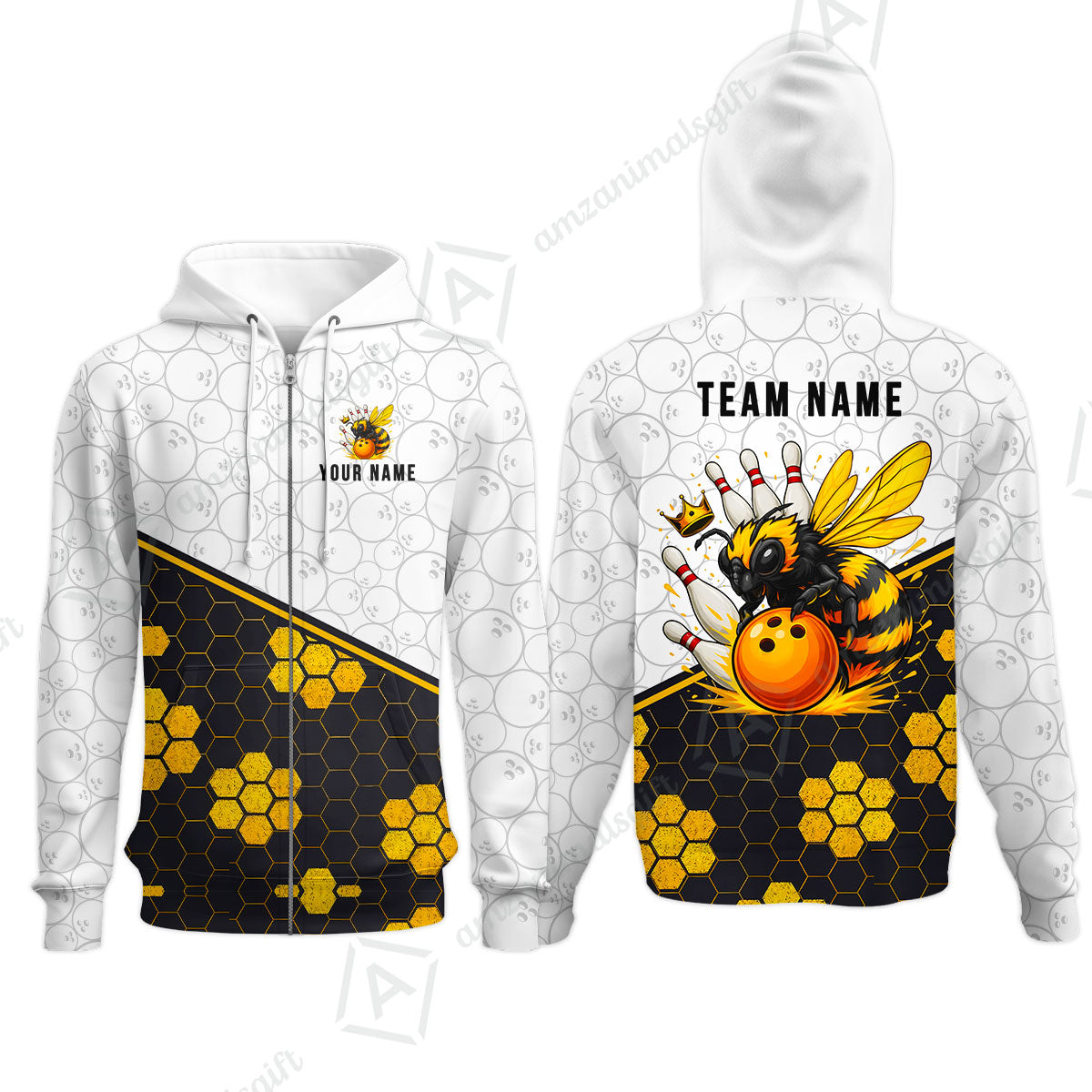 Custom Bowling Jersey Polo Shirt, Elite Golden Honeycomb Bee, Custom Bowling Jersey Team Shirt For Players With Name and Team Name
