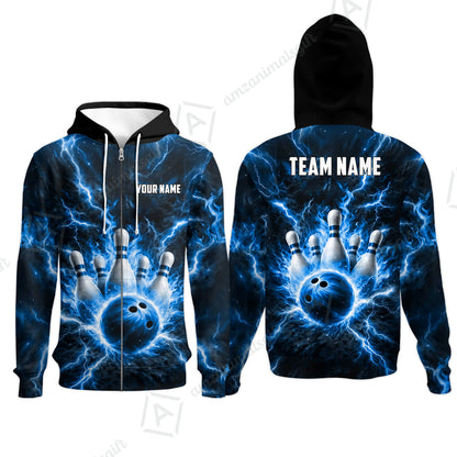 Custom Bowling Jersey Polo Shirt, Electric Lightning Storm Bowling, Custom Bowling Jersey Team Shirt For Players With Name and Team Name
