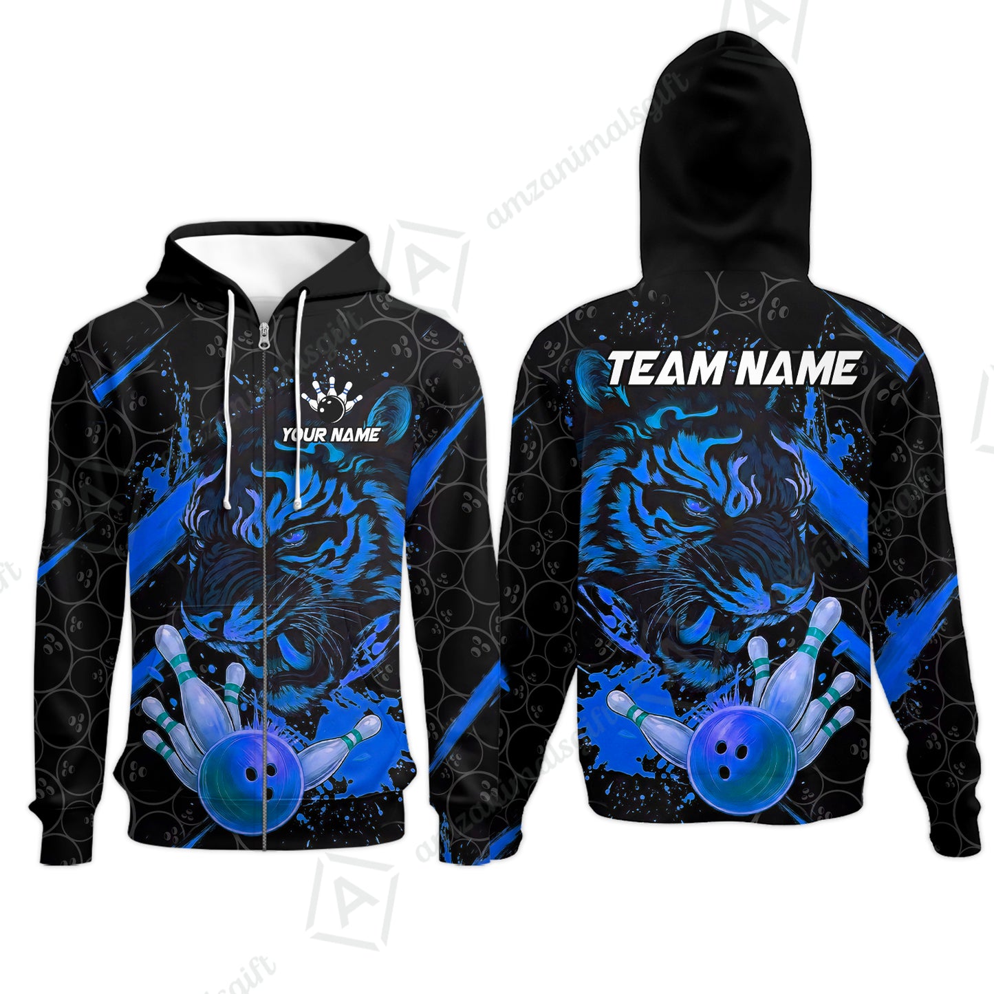 Customized Bowling Unisex Polo Shirt, Tiger Ball Striking Pins, Bowling Uniforms, Personalized Name And Team Name