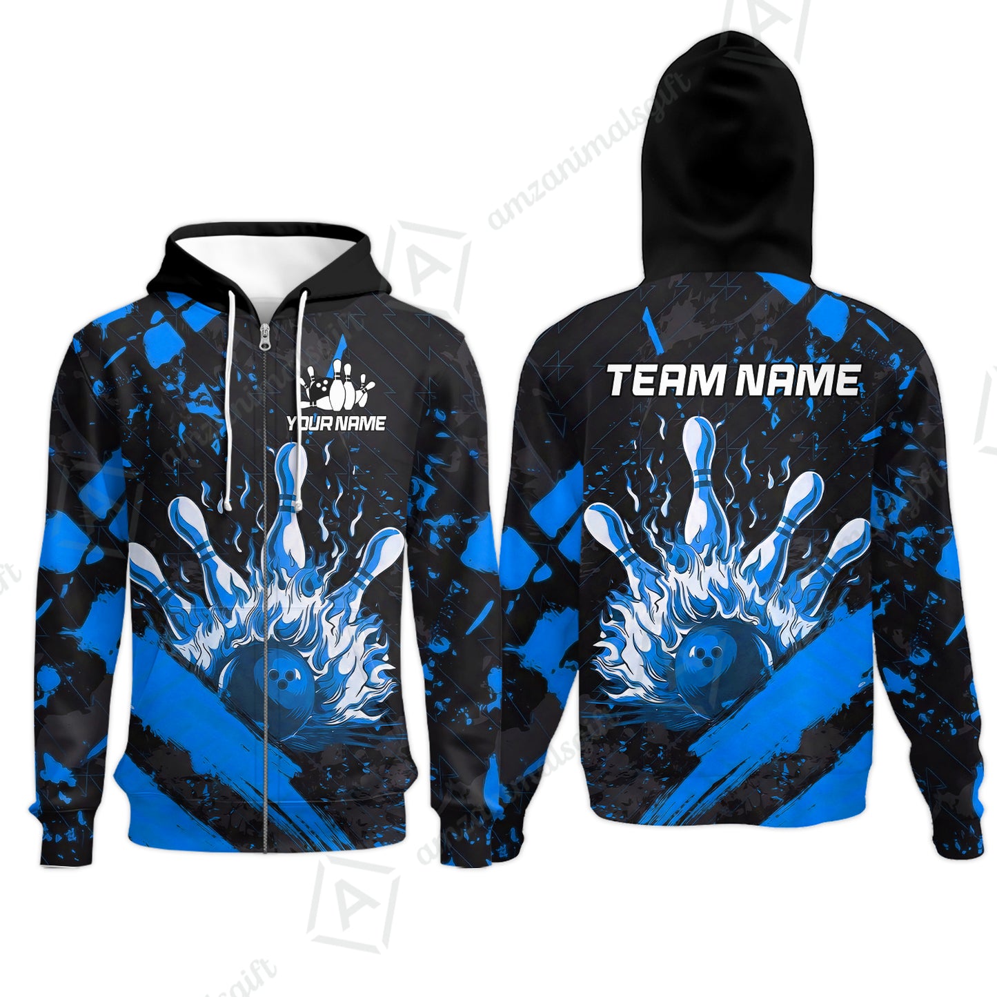 Customized Bowling Unisex Polo Shirt, Bowling And Pins Grunge Flame, Bowling Uniform - Personalized Name And Team Name