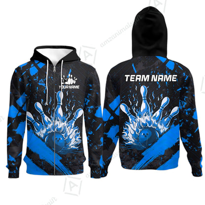 Customized Bowling Unisex Polo Shirt, Bowling And Pins Grunge Flame, Bowling Uniform - Personalized Name And Team Name