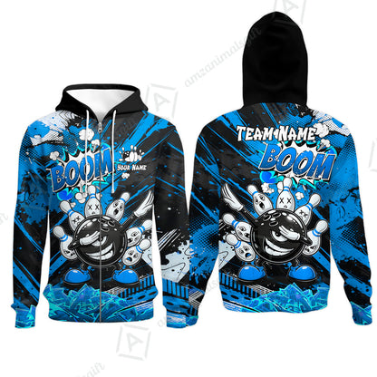 Customized Bowling Unisex Polo Shirt, Boom Bowling Angry Ball Screaming Pins, Personalized Name And Team Name For Bowlers