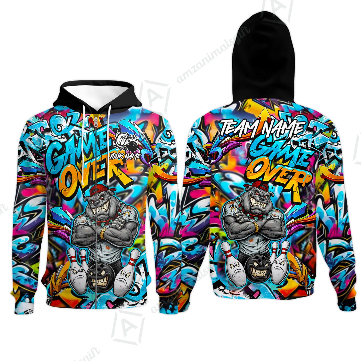 Customized Bowling Unisex Polo Shirt, Cool BullDog With Angry Bowling Game Over - Personalized Name And Team Name