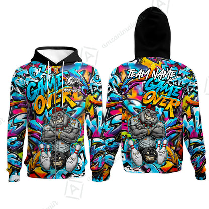 Customized Bowling Unisex Polo Shirt, Cool BullDog With Angry Bowling Game Over - Personalized Name And Team Name