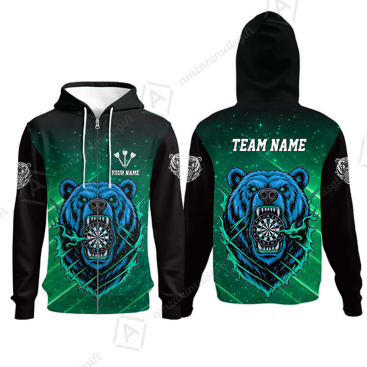 Customized Darts Team Uniform Shirt, Personalized Furious Bear Darts Collar Quarter-Zip Shirt with Name & Team Name