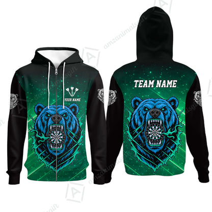 Customized Darts Team Uniform Shirt, Personalized Furious Bear Darts Collar Quarter-Zip Shirt with Name & Team Name