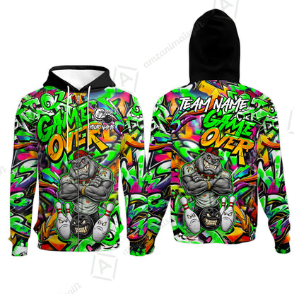 Customized Bowling Unisex Polo Shirt, Cool BullDog With Angry Bowling Game Over - Personalized Name And Team Name