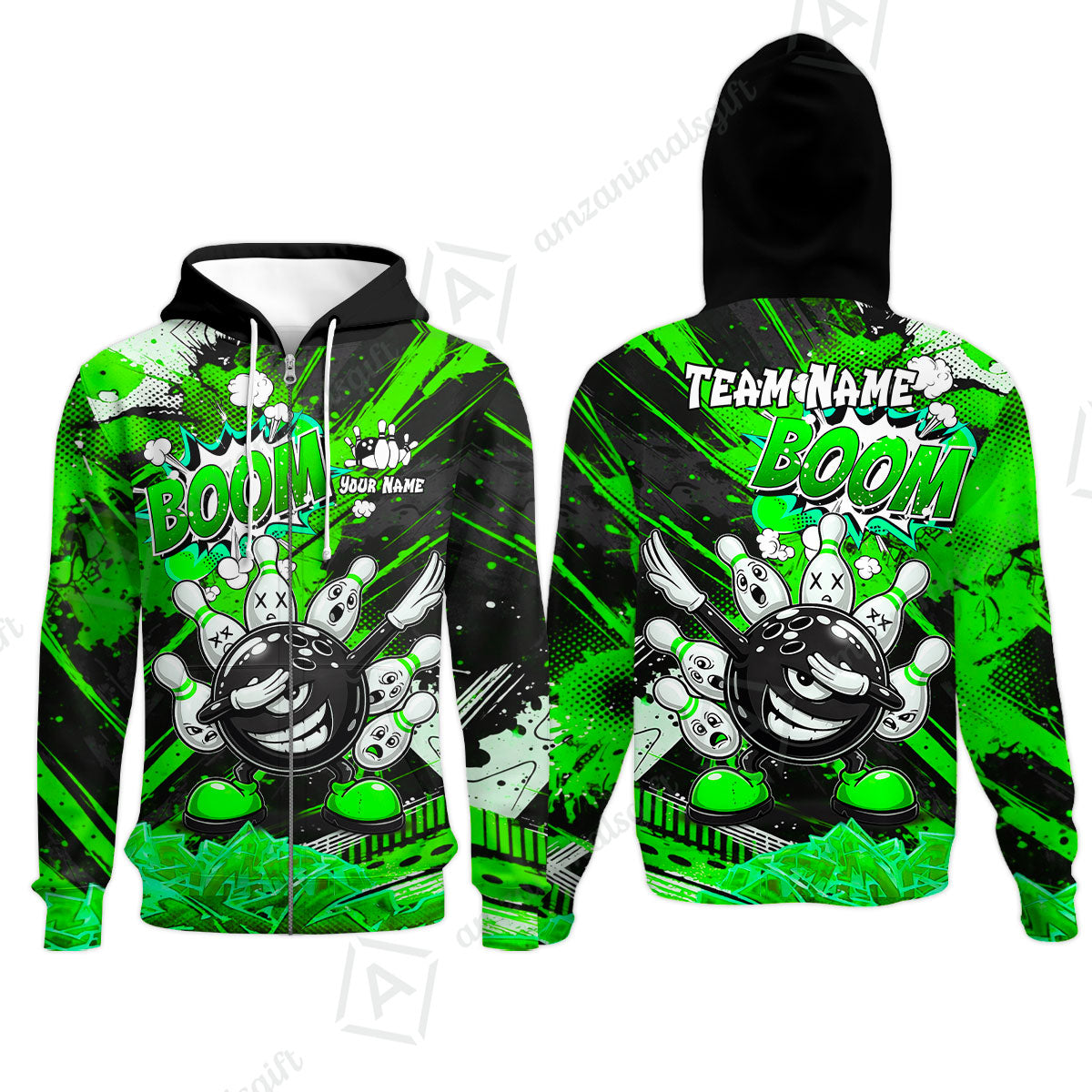 Customized Bowling Unisex Polo Shirt, Boom Bowling Angry Ball Screaming Pins, Personalized Name And Team Name For Bowlers