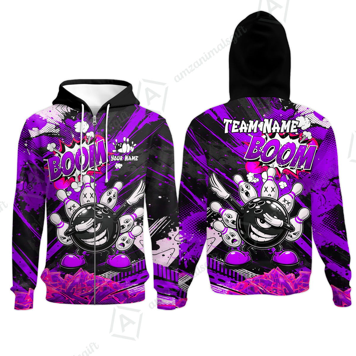 Customized Bowling Unisex Polo Shirt, Boom Bowling Angry Ball Screaming Pins, Personalized Name And Team Name For Bowlers