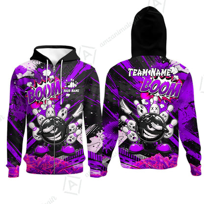 Customized Bowling Unisex Polo Shirt, Boom Bowling Angry Ball Screaming Pins, Personalized Name And Team Name For Bowlers