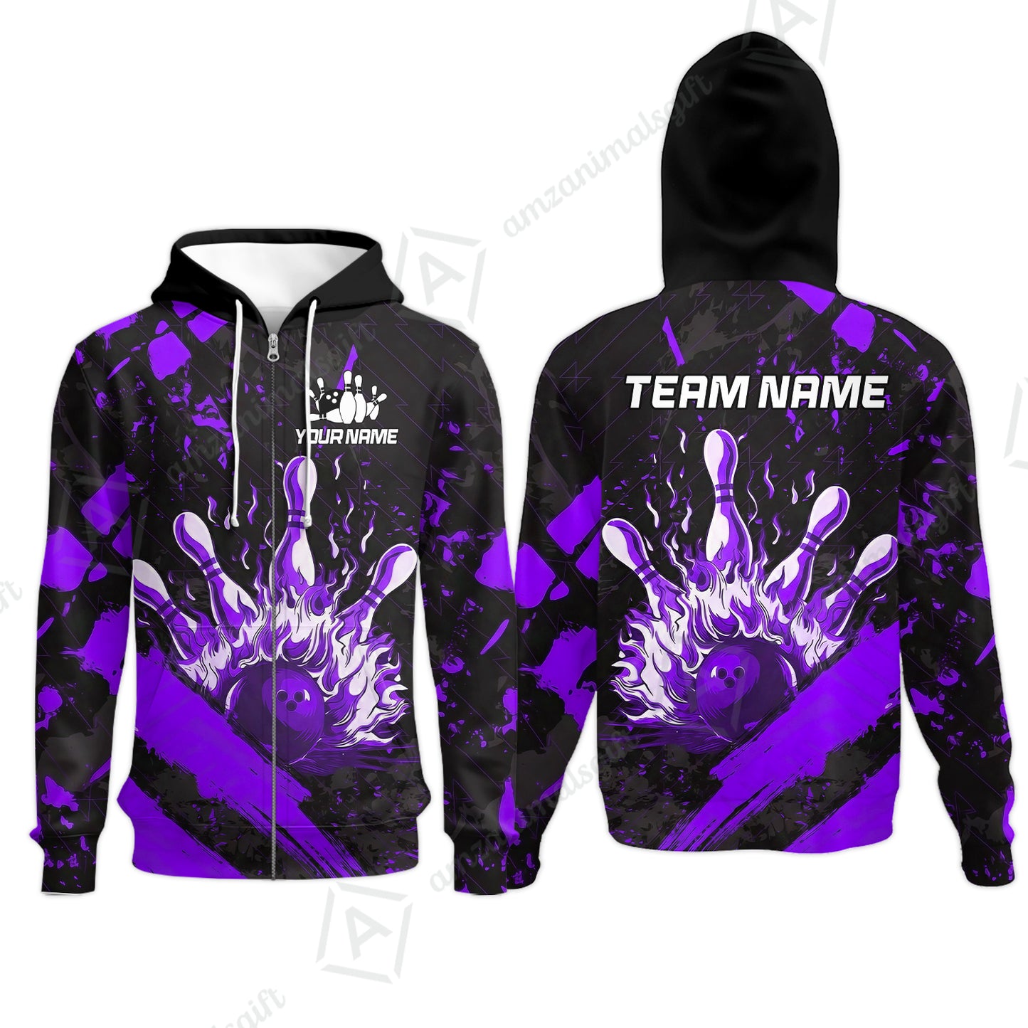 Customized Bowling Unisex Polo Shirt, Bowling And Pins Grunge Flame, Bowling Uniform - Personalized Name And Team Name